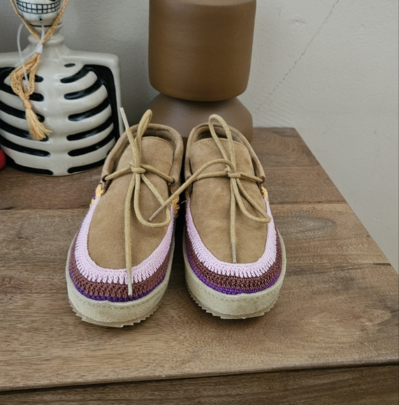 Laidback London Free People Komo Crochet Moccasin Saffron Suede - Picture 4 of 4